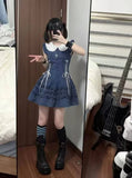 Elegant Gothic Vintage Dress Women Lolita Lace Sleeveless Mini Dress Y2K Slim Style Spicy Girl Daily Fashion