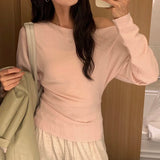 Off The Shoulder Knit Top Pullover Women Lightweight Thin Long Sleeve Plain Jumper Knitwear Autumn Winter Y2K Outfit