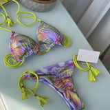 Women's Rope Swimwear Strap Split Bikini Printed Triangle Swimsuit