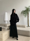 Irregular Black Oversized Designer Shirt For Women Long Sleeve Top High Fashion Trending Clothing