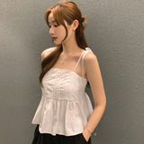 Y2k Clothes South Korea Chic Tanks Summer French Sweet One-line Shoulder Tops Chest Design Tie Bow Slimming Waistcoat