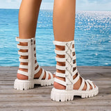 Pbong  Gladiator Women's Sandals Luxury Shoes Platform Chunky Casual Comfortable Travel Outside Sports Hollowed-out Summer Ankle Boots