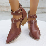 Pbong  Punk Style Buckle Strap High Heels Sandals Women Pointed Toe Chunky Heeled Gladiator Shoes Woman Ankle Strap Summer Ankle Boots