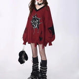 Gothic Y2k Sweater Women Harajuku Vintage Punk Long Sleeve Knitted Pullover Grunge Fashion Streetwear Oversize Sweaters