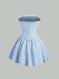 Pbong  Sweetra Women's Cute Off-Shoulder Bow-Tie A-Line Mini Dress, Sweet & Pure, Suitable For Birthday Party, Royal Blue