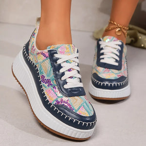Pbong  Fashion Colored Sequins Platform Sneakers Women Thick Bottom Lace Up Walking Shoes Woman Comfort Non Slip Sports Shoes Ladies
