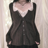Grunge Knit Cardigan Long Sleeve Single Breasted Knitwear y2k Women Vintage Aesthetic Kawaii Sweater 2000s Streetwear