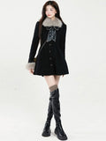 Women Elegant Long Sleeve Mini Dress Warm Winter Sweet Faux Fur Collar Woolen Dress Female Vintage A-line Party Dress