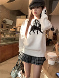 Kawaii Cat Graphic Sweater Women Korean Fashion Sweet Bow Pullover Kpop Casual Sueter Mujer Coquette Long Sleeve Tops