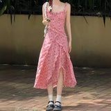 Pbong  Summer Korean Style Sweet Floral Print Slimming Bell Sleeve Mid-Length Strapless Dress Women's Fashion High Waist A-Line Skirt