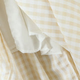 Pbong  Sexy Yellow White Plaid Square Collar Sling Midi Dress Women Cross lacing Up Back Low Waist Ruched Swing Tank Dresses Robe