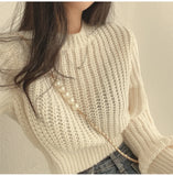 Korean Loose Long Sleeve Sweaters Fashion Women Harajuku Lantern Knit O-Neck Solid Basic Jumpers Autumn Winter Soft Warm Sweater