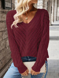V-neck knitted off shoulder spring and autumn women's sweater can be worn externally