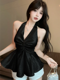 Sexy Halter Satin Tanks Women Slim Backless Fashion Hotsweet Camis Tanks Chic Design Elegant Female Summer Casual Tanks Top