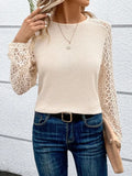 Pbong  T-shirt Autumn new solid color design sense lace stitching fashion personality long sleeve round neck casual