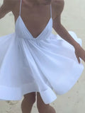 Sexy Backless Lace-up Loose Pleated Hem Mini Dress Women Sleeveless High Waist A-line Dresses New Yellow Vocation Partywear