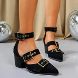 Summer Single Shoes Women Fashion Pointy Shallow Mouth Cattle Suede Rivet Metal Buckle Non-slip Wear-resistant High Heels