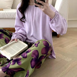 Pbong  Oversized Sleepwear Female 2PCS Pajamas Spring Summer New Viscose Nightwear Pijamas Suit Casual Loose Contrast Color Homewear
