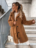 Pbong  Long Sleeve Furry Women's Jacket Elegant Turn-down Collar Double-sided Velvet Polyester Lining Warm Autumn Winter Outerwear