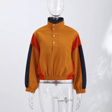 Pbong   Casual Contrast Color Jacket Women Loose Full Sleeve Stand Collar Button Jackets Female Autumn Winter Lady Outwear New