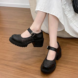 Pbong  Women's Mesh Ankle Buckle Mary Jane Sandals Summer Black Patent Leather Thick High Heels Roman Sandals Woman Soft Platform Pumps