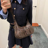Retro Belt Design PU Leather Shoulder Bags for Women Y2K Small Vintage Female Underarm Crossbody Bag Handbags