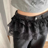 Korean Style Lace Mini Skirts Women Elegant Sweet Lolita Short Skirts Cute High Waist Y2k Streetwear Black Ruffle Skirt