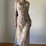 Pbong  Elegant floral print Dresses Summer Women's Dress New SKinny High Waist SLEEVELESS Lace Swinging Neck Sexy Bohemian Maxi Dress