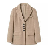 New Women's Collar Plush Jacket Elegant Loose Chic Coat Winter Thicken Fashion Office Ladies Warm Button Jacket