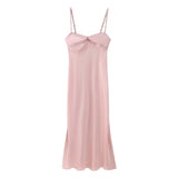 Satin Solid Color Pink Sweet Casual Long Dress Backless Sexy Sleeveless Slim Women Summer Dress Female Clothing 2025 New