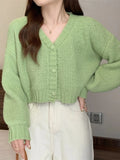 Sexy Cropped Sweet Cardigan Women V Neck Vintage Slim Long Sleeve Knitted Sweaters Korean Causal Simple Solid Lady Fall Tops New