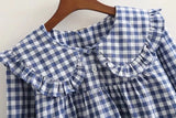 New Autumn Cotton White Shirts Women Student Sweet Tops Girl Peter Pan Collar Plaid Casual Cute Loose Blouses Spring T39132QM