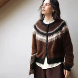Button Up Fair Isle Sweater Cardigan Soft Knit Sweater Jacket Geometric Print Cozy Knitwear Teen-girl Fall Winter Vintage Outfit