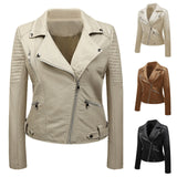 Pu Leather Slim Zipper Short Coat for Women 2023 Autumn Fashion Moto & Biker Jackets Punk Rock Long Sleeve Solid Color Outwear