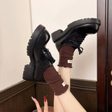 Pbong  Women's Shoes British Style Large-Toe Shoes Women's New Spring Derby Shoes Thick-Soled Height-Increasing Retro Lace-Up Loafers