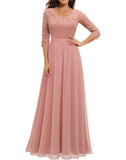 Pbong  New 6-Color 5-Size Lace Splicing Long Waist-Cinching Elegant Dress Floor-Length V-Neck Polyester Fiber Evening Gown Dress