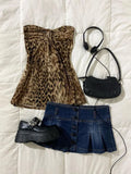 2000s New Fashion Hot Girls Casual Leopard Print Tube Top Punk EMO Rock Aesthetic Crop Top Y2K Harajuku Retro Women's Streetwear