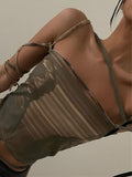 Punk Gothic Camis Grunge Lace Up Off Shoulder Women Crop Tops Hip Hop Bodycon Sleeveless Vintage Print 90s Streetwear