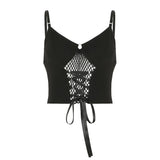 Pbong  Gothic Dark Y2k Camisole Women Streetwear Harajuku Grunge Cyber Punk Mesh Patchwork Bandage Corset Crop Tank Tops Female