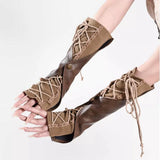 Pbong  Steampunk Long Gloves Women Gothic Lolita Punk Style Lace-up Arm Fingerless Elbow Mittens