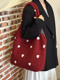 Pbong  Korean Sweet Love Plush Underarm Bag for Women's New Large Capacity Red Tote Shoulder Bags