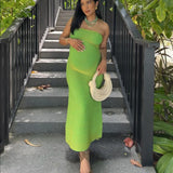 Stripe Cotton Core Spun Yarn Knitted Long Dress Fashion Sexy Slim Strapless Women Dresses Summer Woman Clothing Vestidos