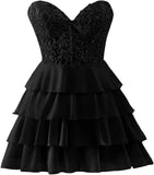 Pbong  Lace Tiered Chiffon Homecoming Dresses Strapless Corset Short Prom Dresses for Teens
