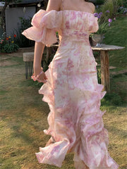 Vintage Floral Maxi Dress Women Elegant Korean Summer New  Fashion Evening Gown Party Lady Vestido Trendy Female Fairycore