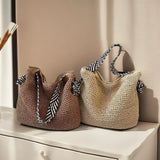 Pbong  Straw Woven Beach Bag for Women Fashion Large Capacity Travel Vacation Women's Shoulder Bag Summer New Casual Female Handbags