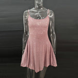 Pbong   Elegant Sequin Female Mini Dress Fashion Glitter High Waist Bodycon Woman Sexy Diamond Backless Birthday Evening Outfits