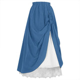 Pbong  Spring European Vintage Style Women High Waist Ruffled Long Skirt Solid White Party Dance Victorian Cosplay Costume Skirt