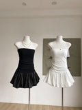 Pbong  Summer American Style Dress Folds Dress Women Strapless Sexy Slim Sleeveless Ruched Splice Y2K Female Club Party Dress