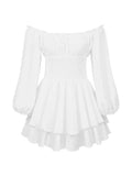 Pbong  Women's Loose Playsuit Puff Long Sleeve Square Neck Ruffle Short Romper Dress Spring Fall Casual Elegant Overalls