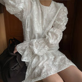 Long Sleeve Lace Mini Dresses Spring Autumn Women's Vestidos Floral Embroidered Cotton Lace-up Backless Dress Boho Beach Robe